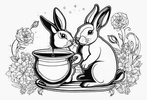 Side view outline of bunny with heart and honey pot minimalistic tattoo tattoo idea