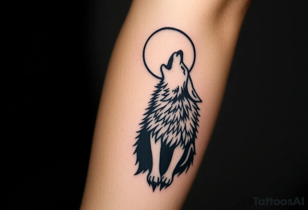 Realistic wolf howling at the moon tattoo idea