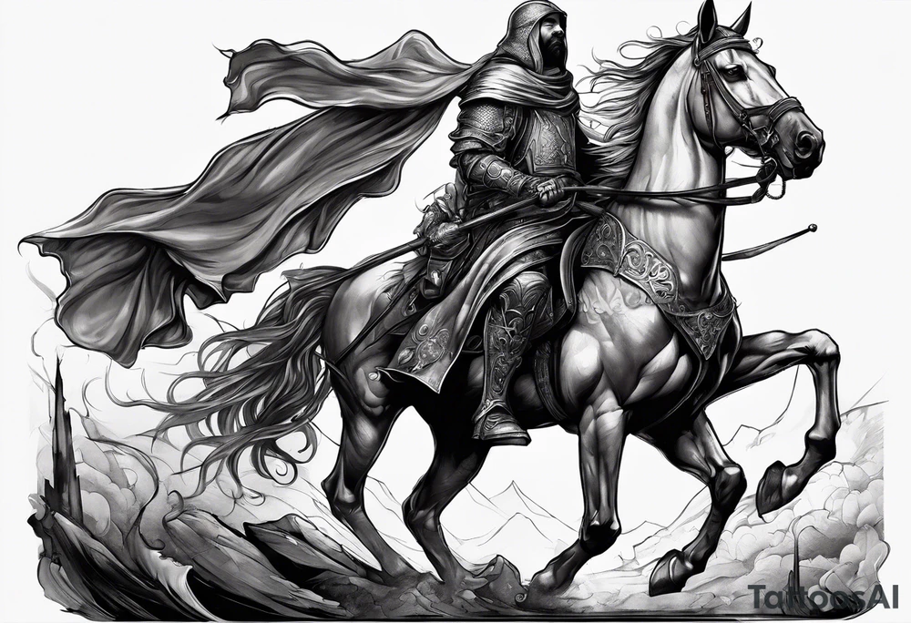 a beggar with a knight standing behind him for protection tattoo idea