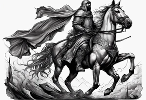 a beggar with a knight standing behind him for protection tattoo idea