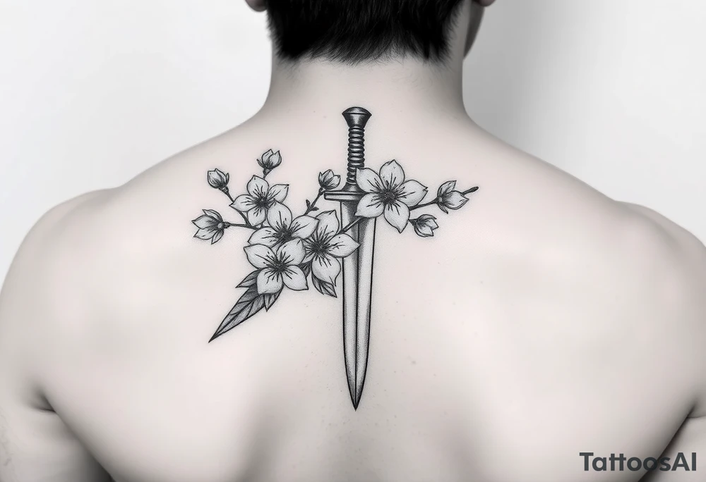 Dagger with cherry blossoms feminine but not cartoon like for forearm tattoo idea