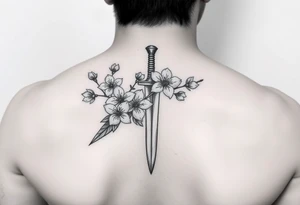 Dagger with cherry blossoms feminine but not cartoon like for forearm tattoo idea