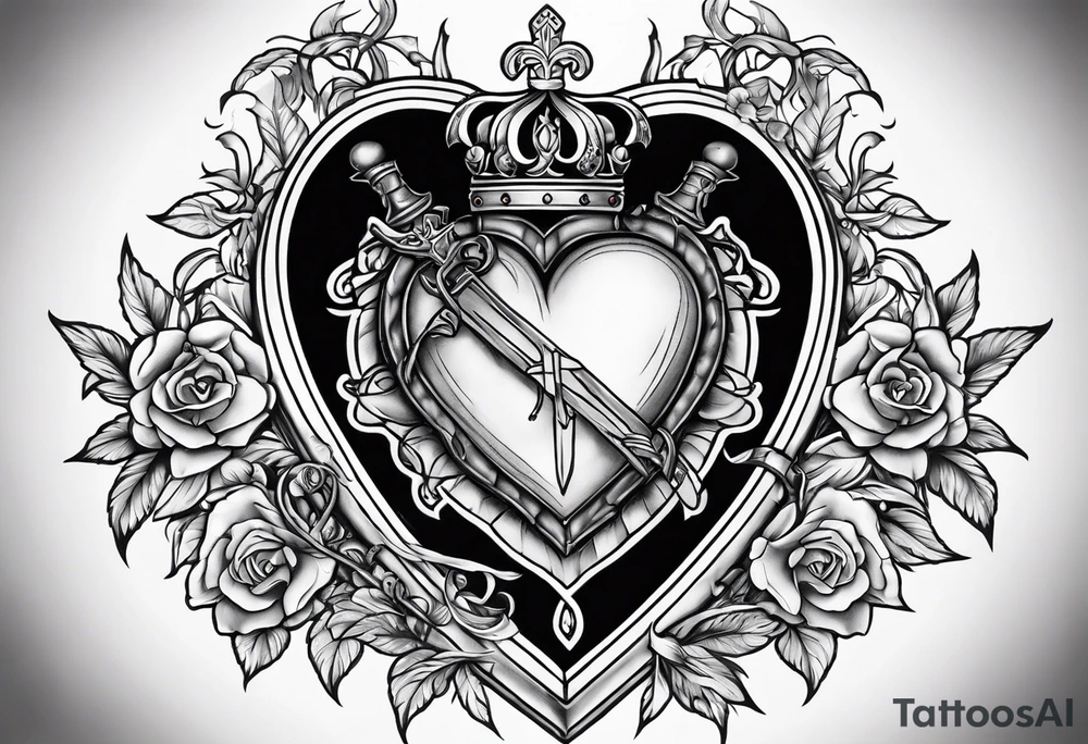 Sacred heart of marry with swords and Cancer ribbon chest tattoo tattoo idea