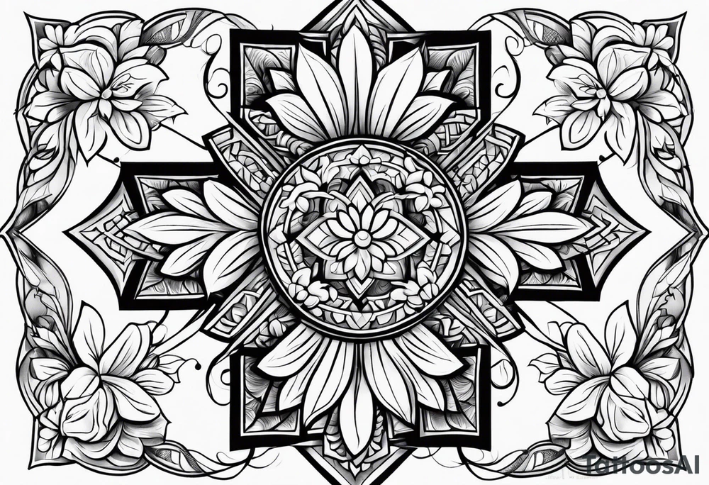 Cross, flowers tattoo idea