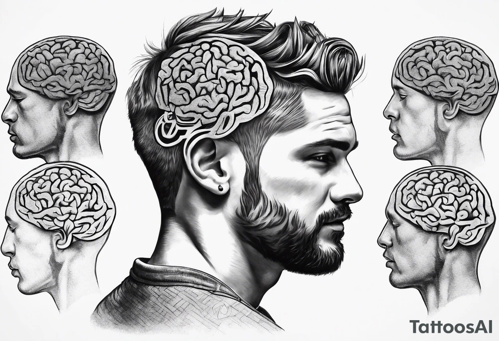 Man’s head open with brain thoughts and ideas visible portrait tattoo idea Man’s head open with brain thoughts and ideas visible portrait tattoo idea