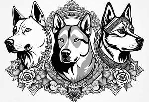 husky and pitbull facing backwards tattoo idea