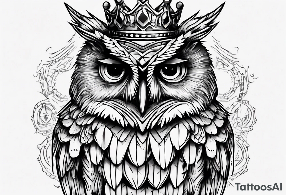 Wise Crowned Owl looking to the rights tattoo idea