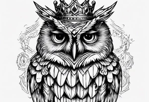 Wise Crowned Owl looking to the rights tattoo idea
