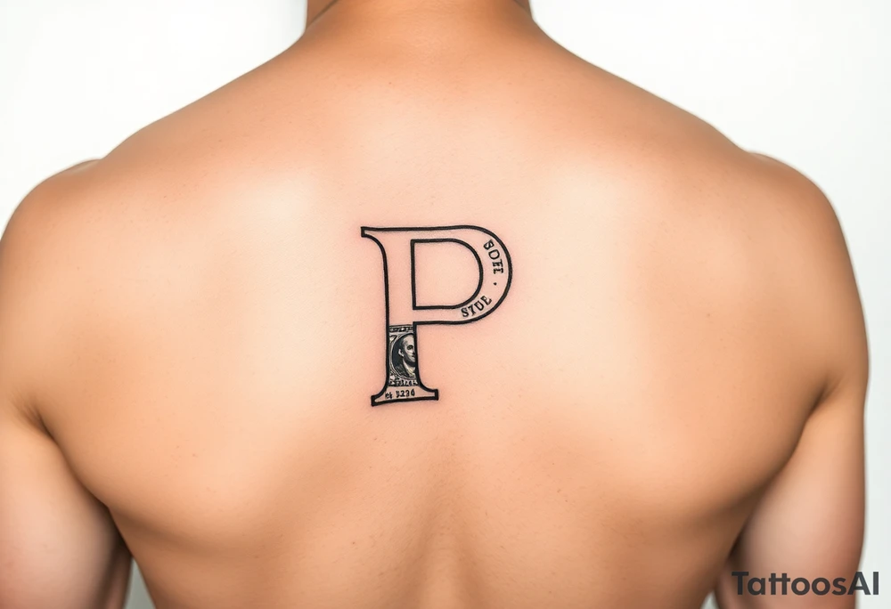 Small Letter P with a dollar bill inside tattoo idea