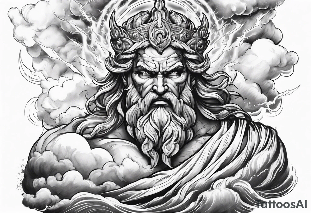 Zeus with a lightning bolt on clouds and Hades in hell below tattoo idea Zeus with a lightning bolt on clouds and Hades in hell below tattoo idea