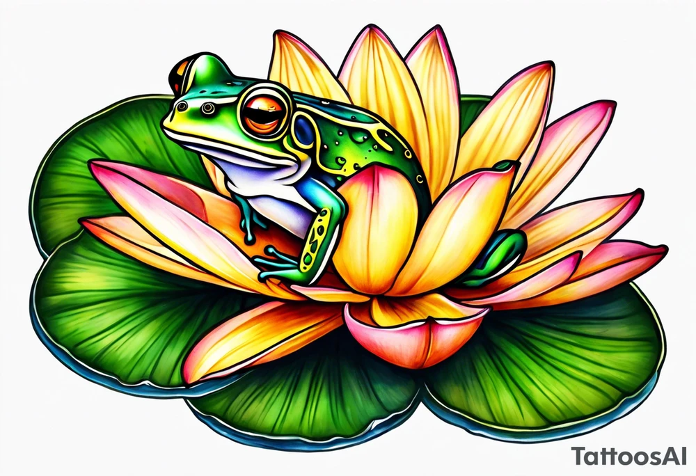 Small frog on lily pad tattoo idea