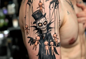 Tim Burton’s puppet master pulls tangled strings of porcelain dolls in faded peach and dusty gray. tattoo idea
