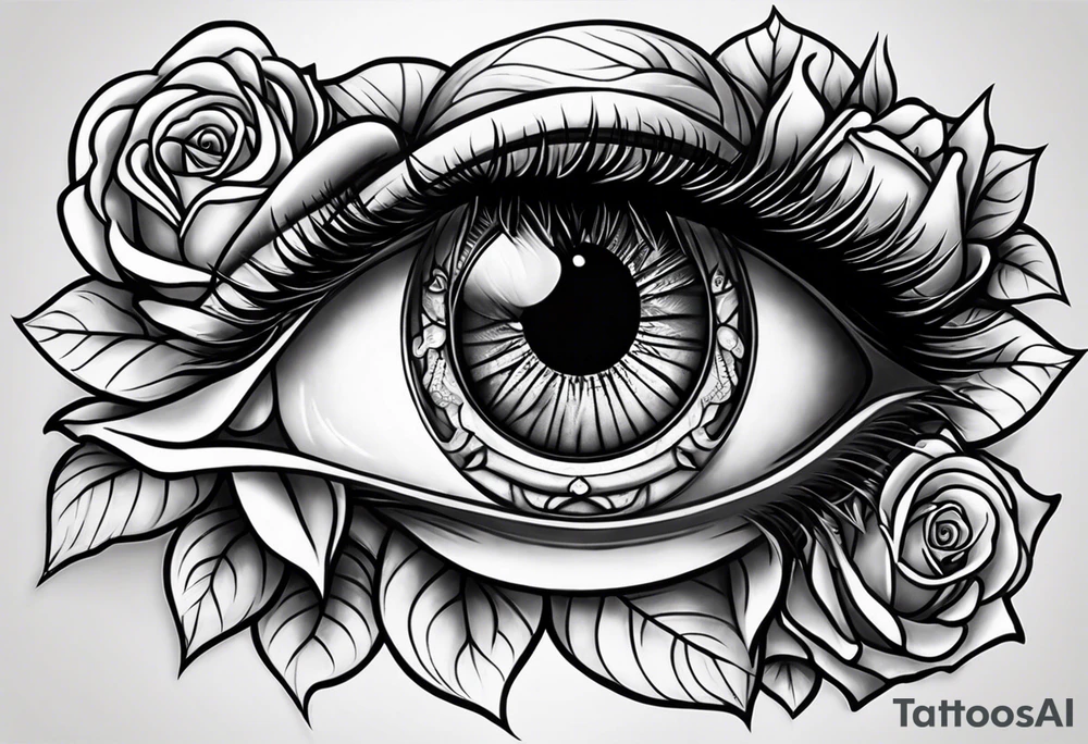 Occult eye rose tattoo idea