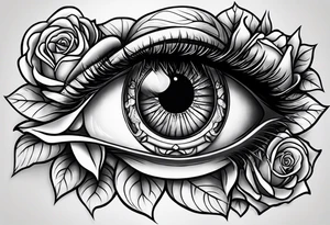 Occult eye rose tattoo idea
