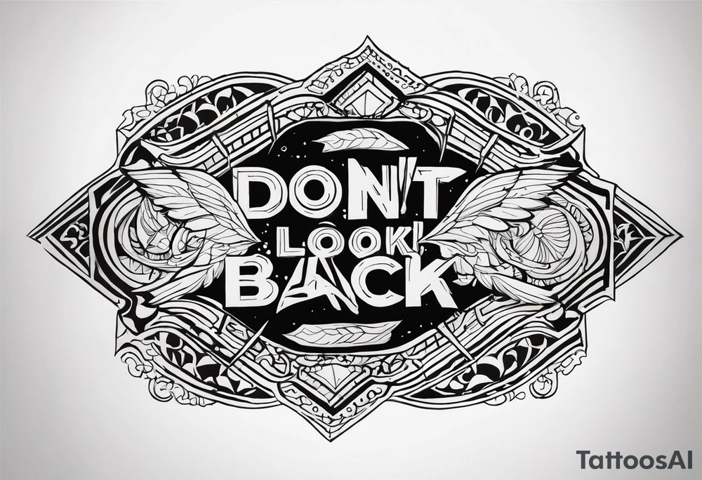 A tattoo with words only. The words are “Don’t look back” tattoo idea