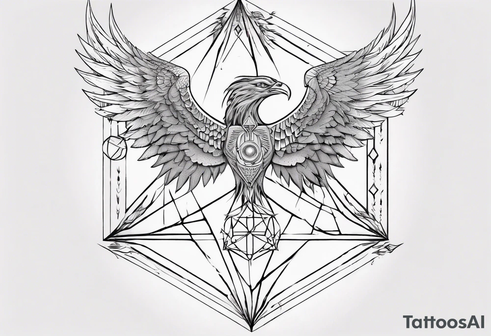 sacred geometry Metatron's cube with phoenix Sleeve for woman's arm tattoo idea