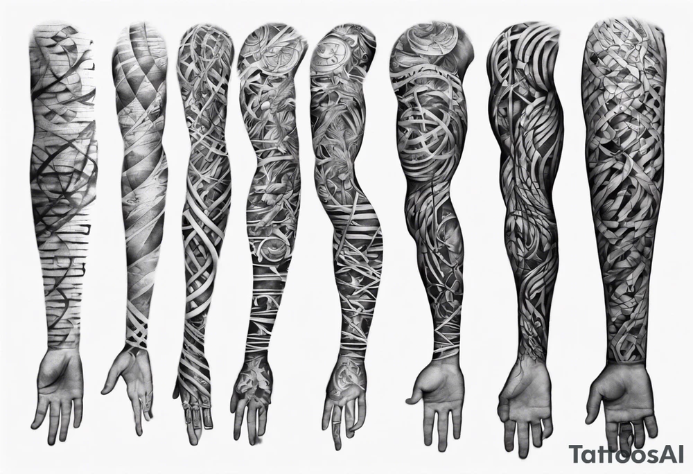 full arm tattoo for man with dna strands tattoo idea