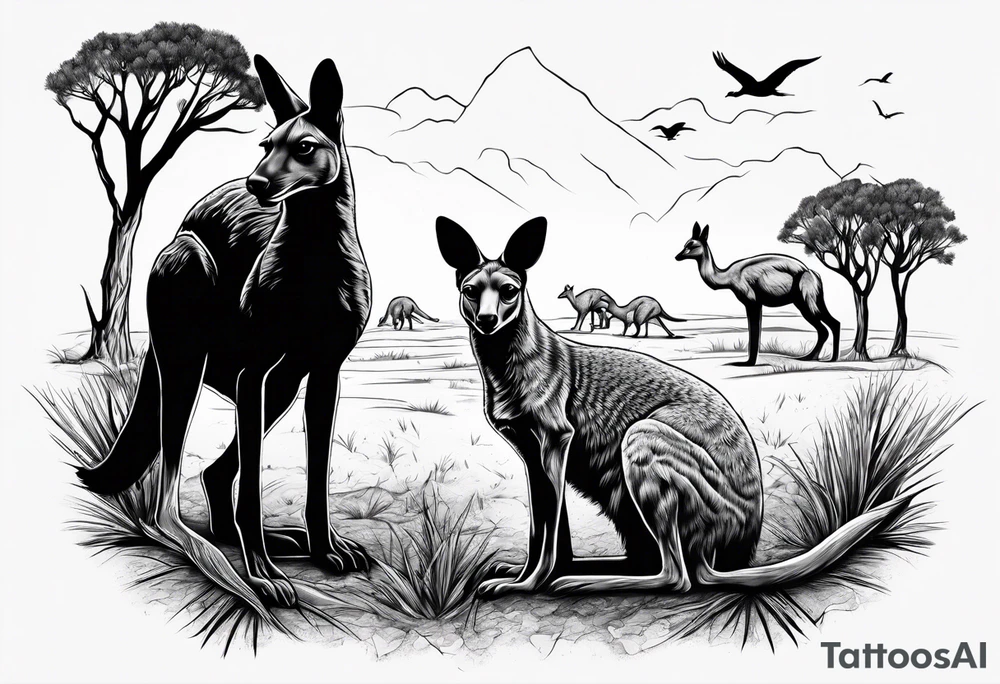 Outback, a kangaroo, a dingo and an emu. 

Arm sleeve tattoo idea