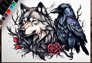 a wolf and a raven tattoo idea