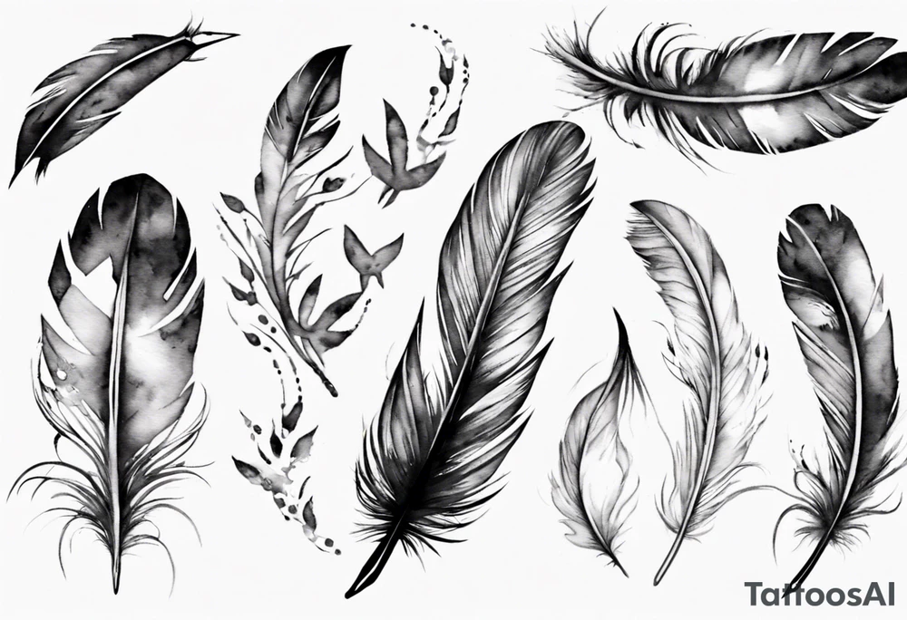 feather with birds tattoo idea