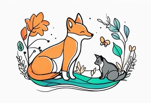 Tattoo incorporating a turtle, a fox, a koala, and a cat in one tattoo. tattoo idea