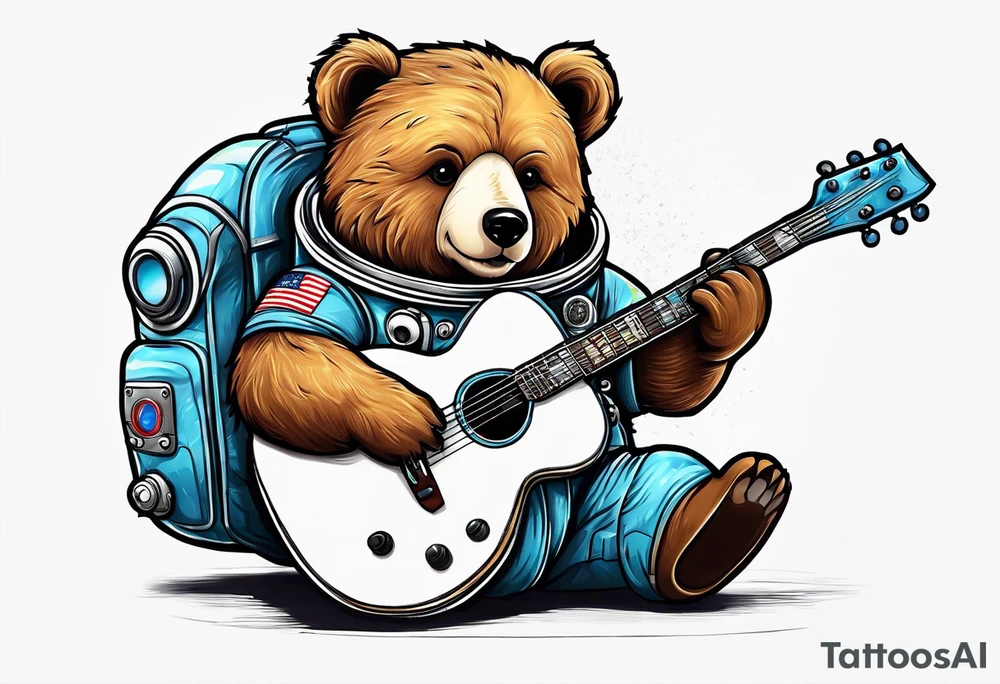 bear in a astronaut suit playing guitar tattoo idea