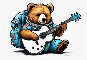 bear in a astronaut suit playing guitar tattoo idea