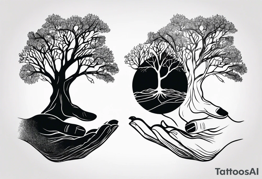 tree in the shape of a hand tattoo idea