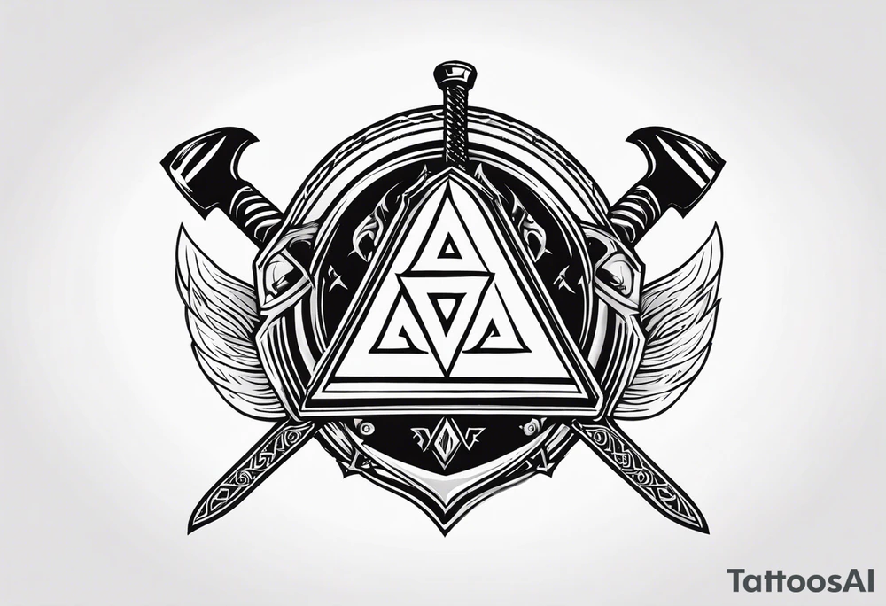 Valhalla shield sword axe Valknut tattoo idea