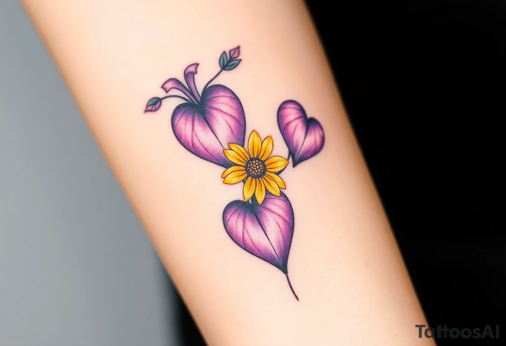 simple with Purple Hearts with yellow daisy. tattoo idea