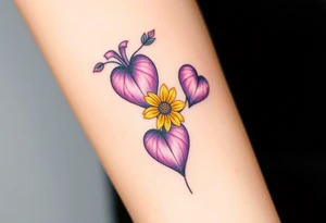 simple with Purple Hearts with yellow daisy. tattoo idea