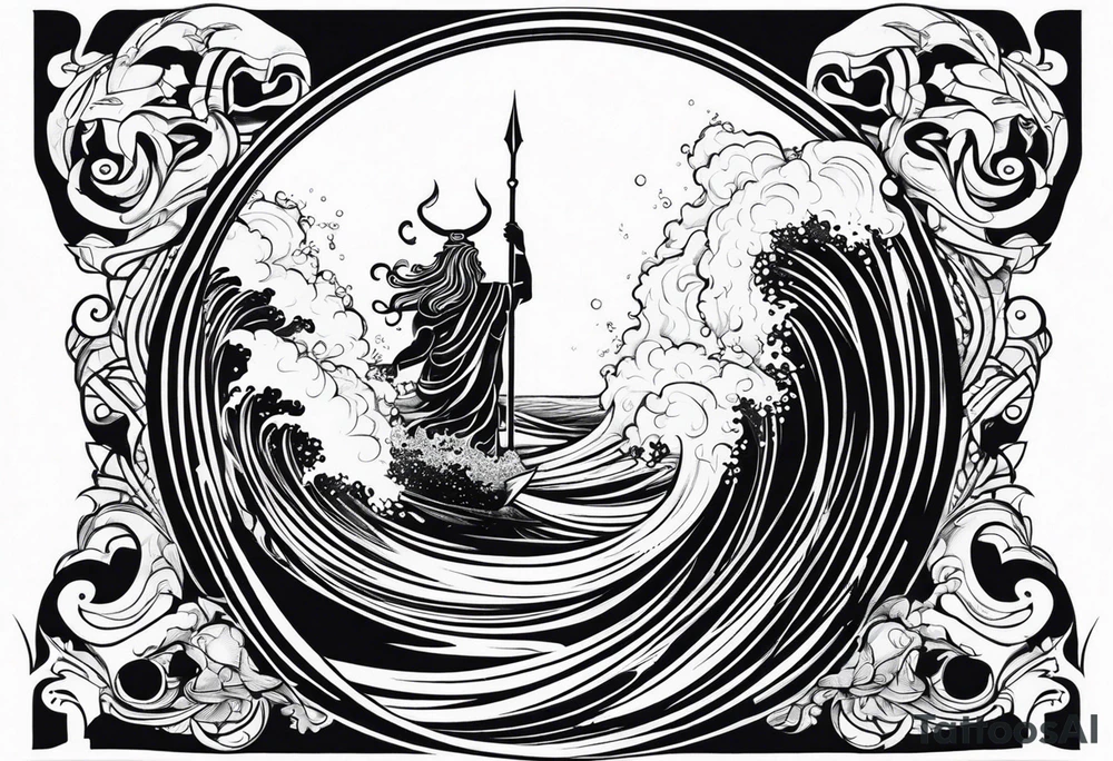 Poseidon steht in einer Welle im Meer tattoo idea