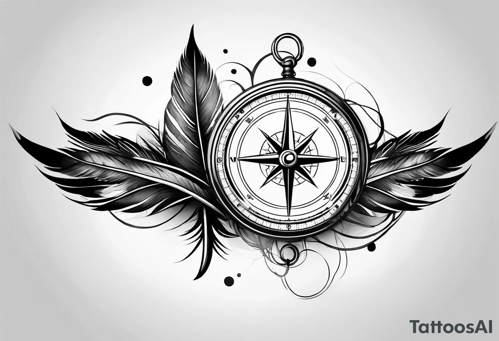 Feather travel compass tattoo idea
