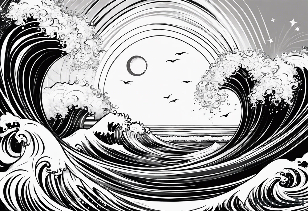 Sun and waves with a surf. tattoo idea