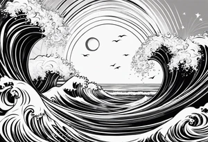 Sun and waves with a surf. tattoo idea