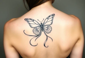 ethereal butterfly with flowing silk ribbons in moonlight tattoo idea