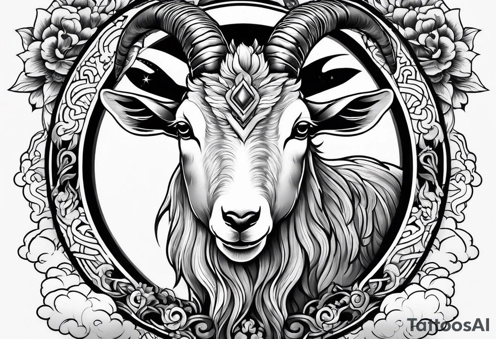 goat tattoo with japanese clouds tattoo idea