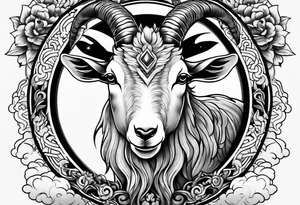 goat tattoo with japanese clouds tattoo idea