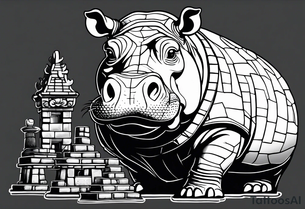 Hippo laying bricks tattoo idea