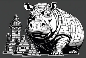 Hippo laying bricks tattoo idea
