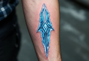 Ice-blue arrow with frosted edges, appearing as if crafted from frozen crysta tattoo idea