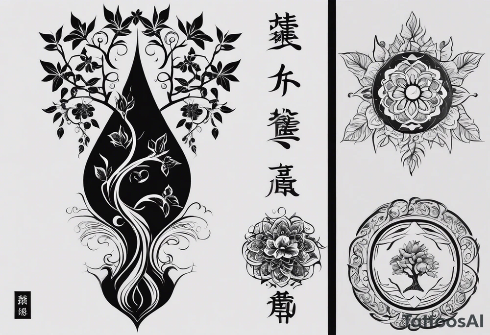 Elements: A simple north needle in the center. Outside the north needle are a few branches and leaves of the eggplant tree, and the outermost edge is a long wavy line.
Location: Behind the upper arm of the left hand, about 6*20 cm from the elbow to the shoulder tattoo idea
