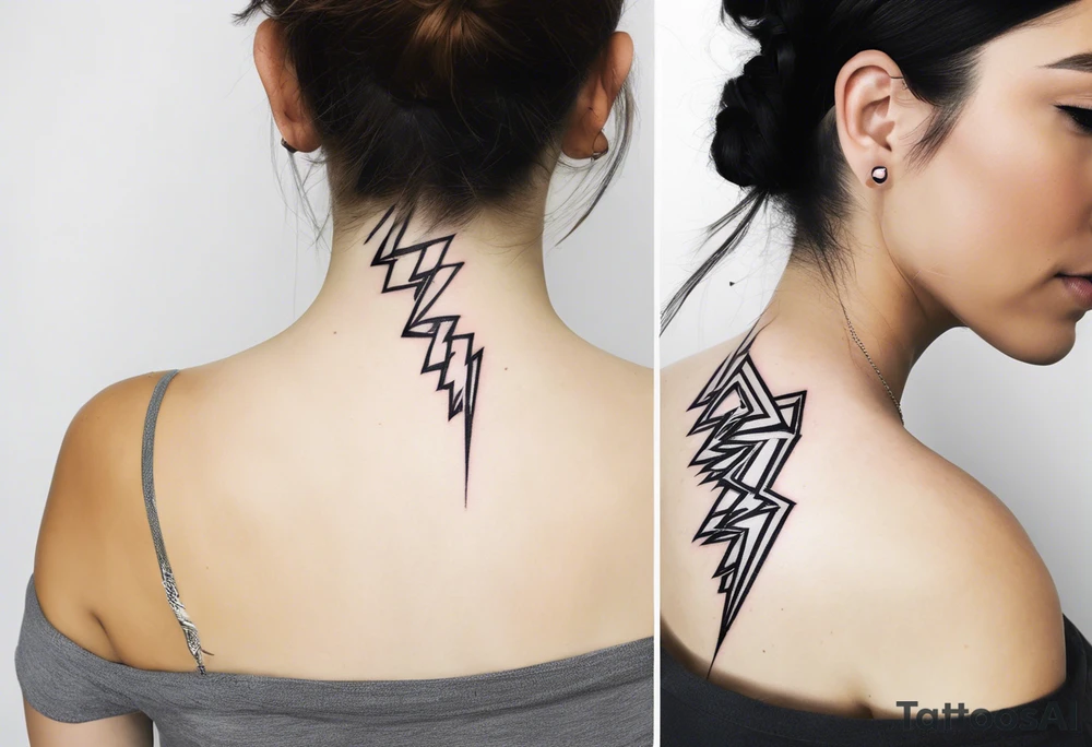 Simple lightening strike starting back of neck to left shoulder tattoo idea