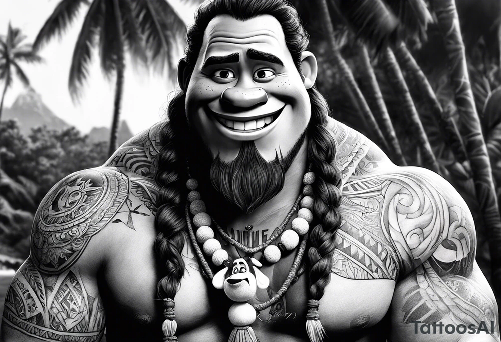 olaf hanging out with maui from moana tattoo idea