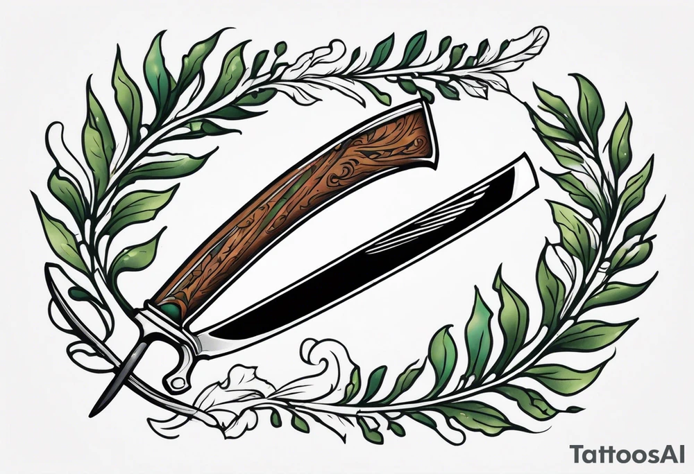 a straight razor lies on oak leaves tattoo idea