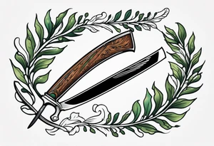 a straight razor lies on oak leaves tattoo idea