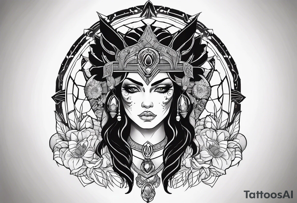 kali ma, alien goddess, valkrye, aries, pirate, divine feminine, zenza resonance, pachamama, lotus azul, blank panther, eagle, skull, 5D, nueva gaya, dna 12, left side chest tatoo tattoo idea
