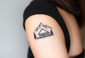 Mountains framed by a cabin window tattoo idea