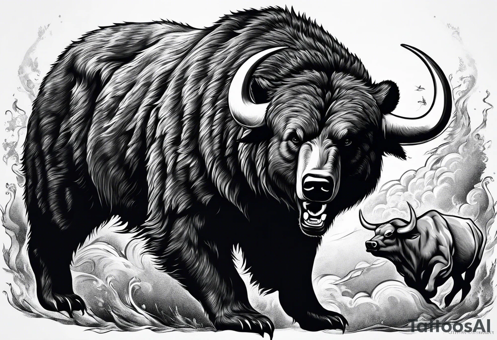 I want a sleeve tattoo design combining a bear fighting a bull tattoo idea