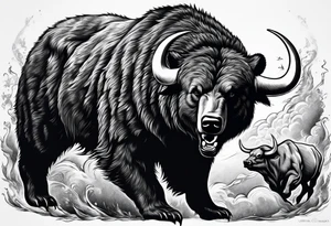 I want a sleeve tattoo design combining a bear fighting a bull tattoo idea